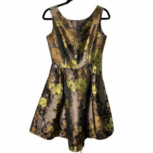 Louche Bonne Satin  Cut Out Dress Womens 10 Bow Party Indie Metallic Floral